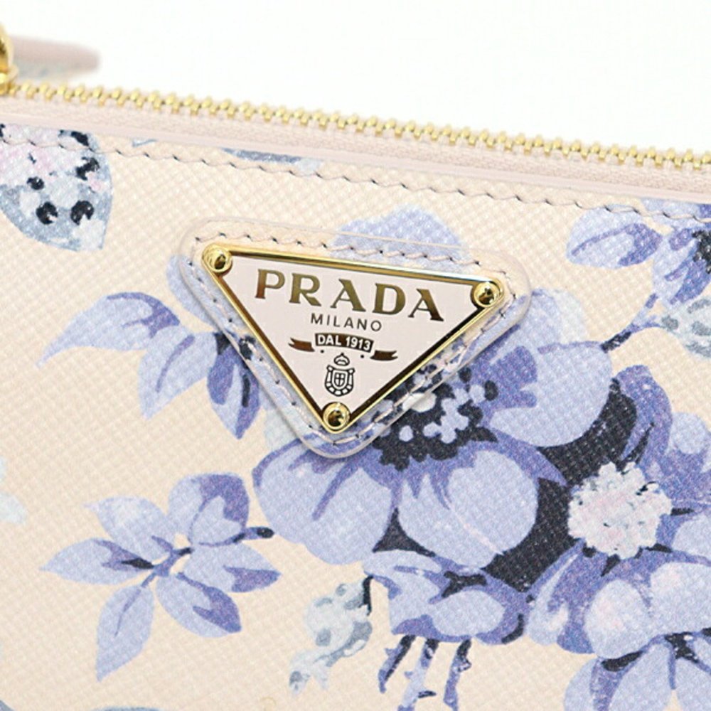 Prada Saffiano Leather Flower Print Bi-fold Wallet Ivory/Light Blue 1ML050 F-... - Picture 5 of 6
